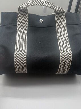 Authentic Hermès Cannes PM Black Canvas Tote Bag With Pouch & COA